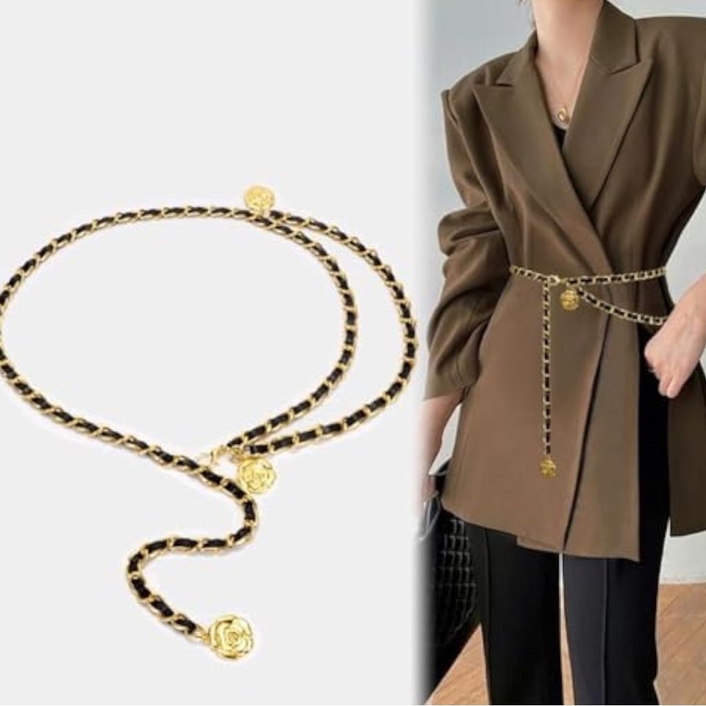 Modern Luxe Waist Chain Belt with Round Flower Pendant